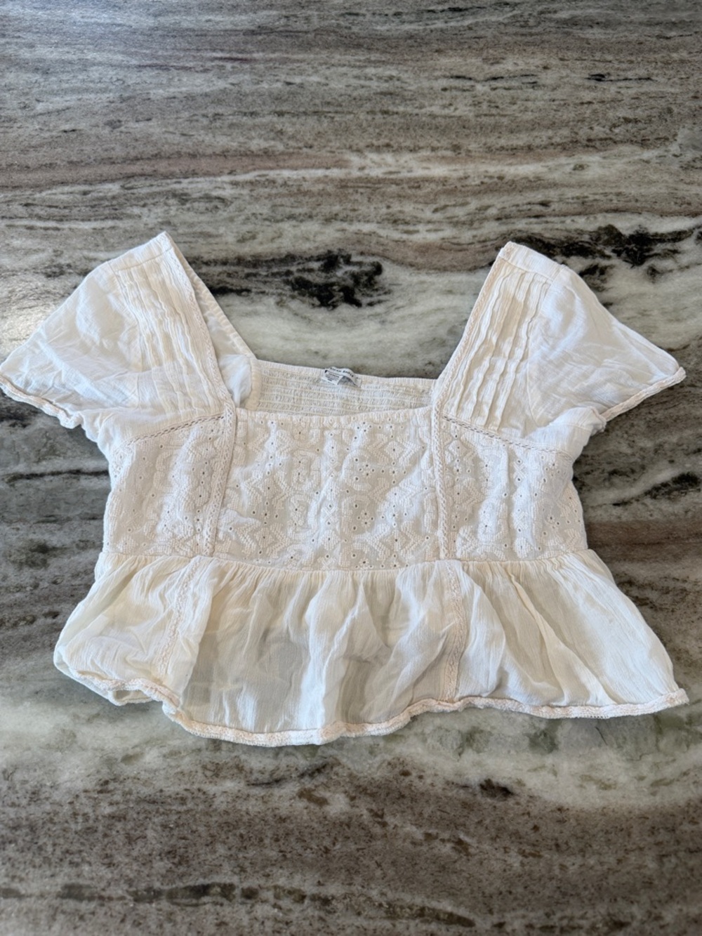 American Eagle Outfitters White Eyelet Peplum Crop Top